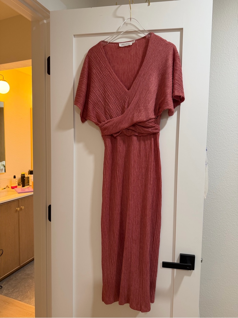 All in Favor Rosewood V-Neck Twist-Waist Midi Dress